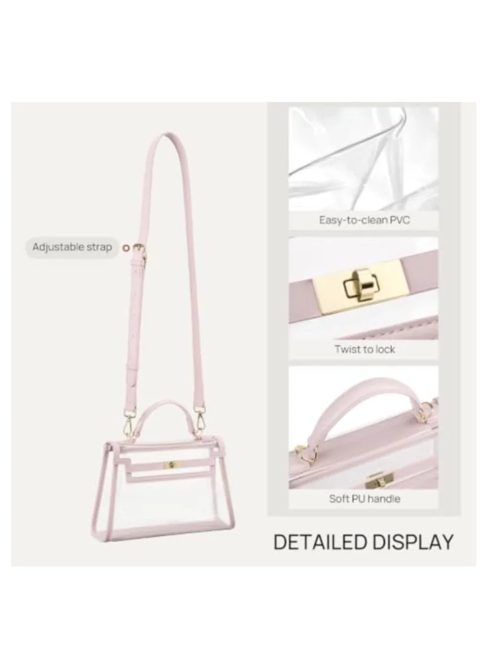 Clear PVC Crossbody Bag Stadium Approved Waterproof Twist Lock